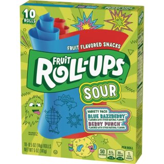 Fruit Roll-Ups Sour Blue Raspberry and Berry Punch 10-Pack